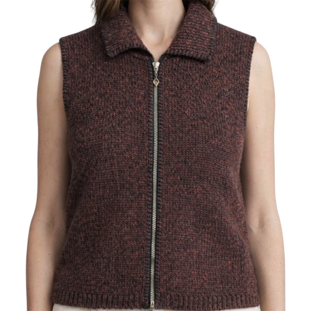 Vintage Alps Sweater Vest Marled Wool Knitted Full Zip Collared Brown M